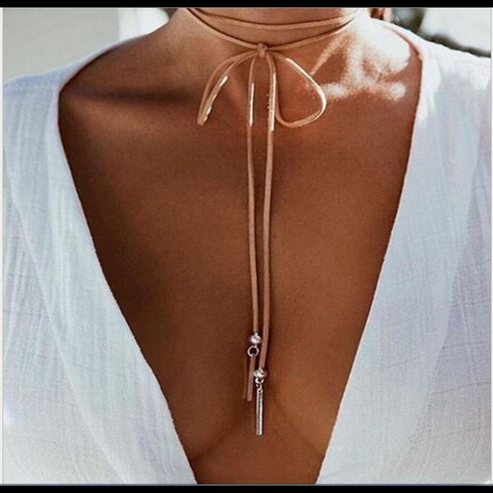 Wrap necklace silver brown leather boho women’s